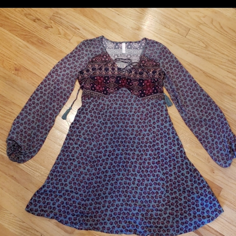 Boho long Sleeve Navy/Purple/Red Festival Dress, Size XS
